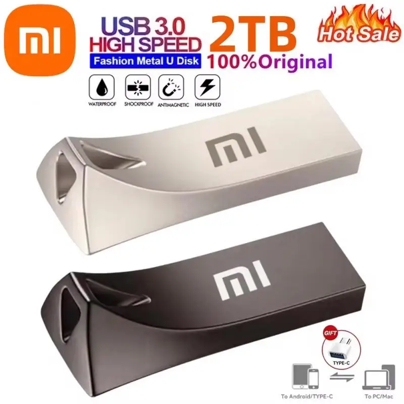 XIAOMI-Clé USB portable, USB 3.1, 2 To, 1 To, interface de type C, 128 Go, 512 Go, téléphone portable, ordinateur, transmission mutuelle, mémoire USB