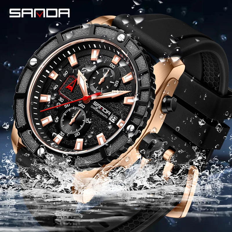 SANDA 5315 جديد الرجال العسكرية الرياضة الساعات الرجال مقاوم للماء موضة سيليكون حزام ساعة اليد رجل فاخر العلامة التجارية الأعلى مضيئة ساعة