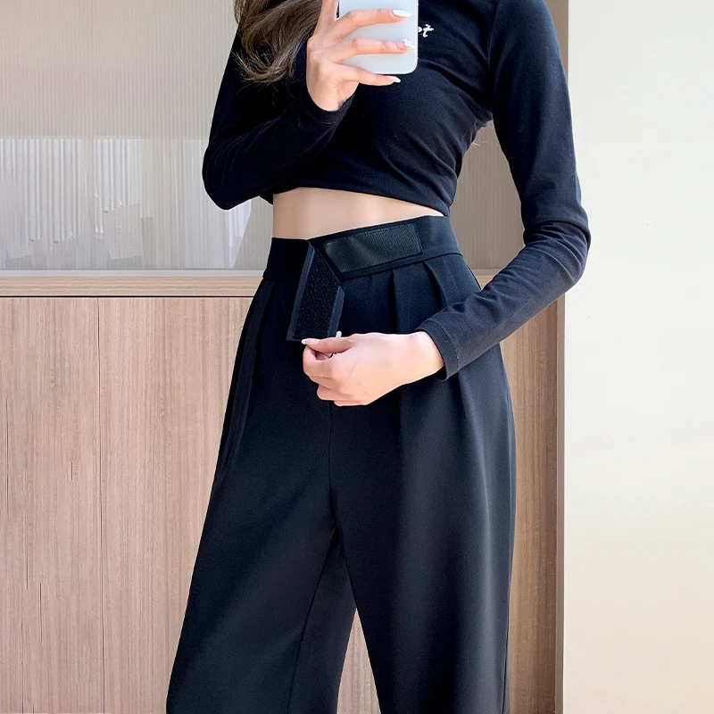 PELEDRESS Women Suit Pants Traf Chic Korean Fashion Office Lady Long Straight Trousers High Waist Pantalones de Mujer Jumpsuits