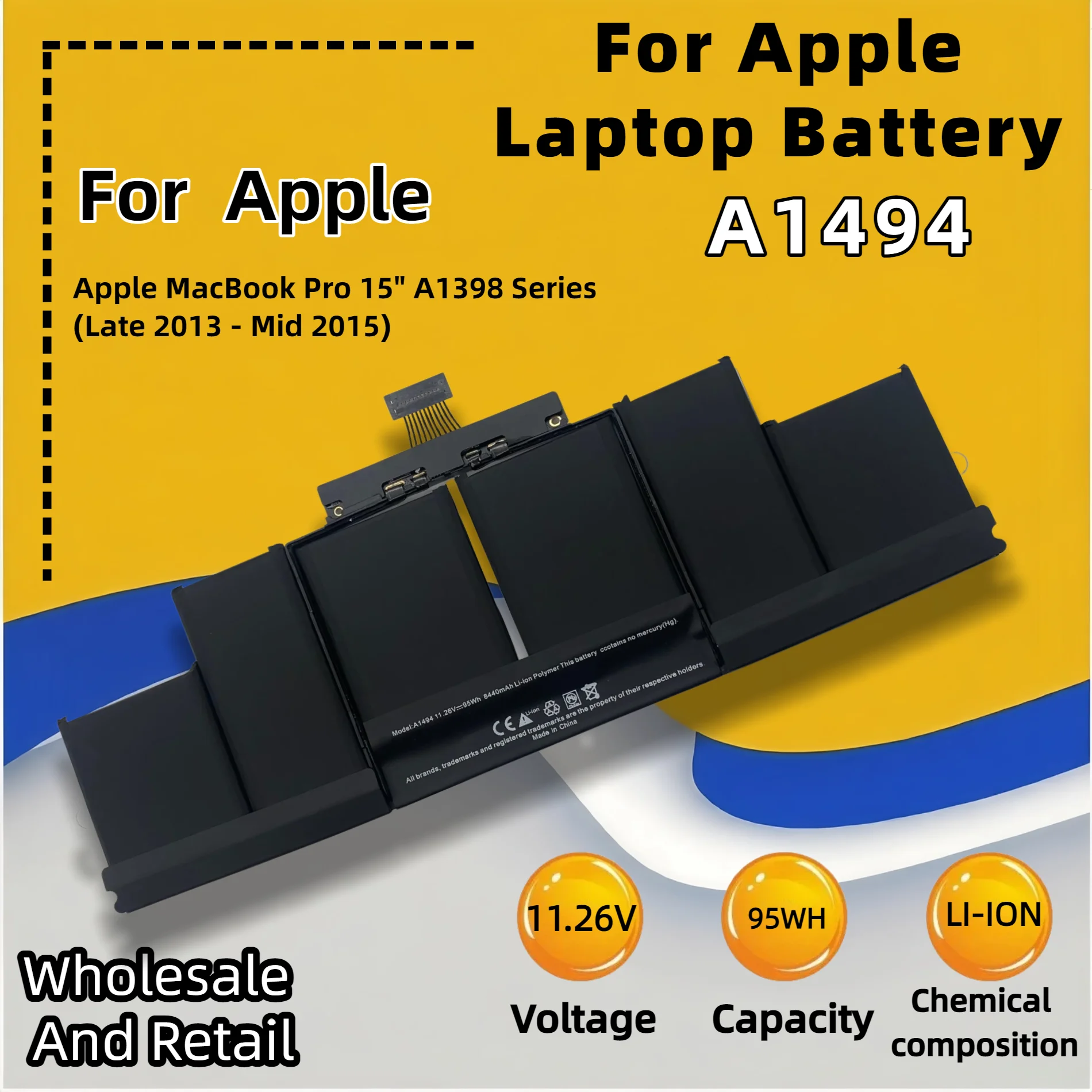 FRLESUI A1494 Replacement Notebook Laptop Battery 95Wh For MacBook Pro 15 Inch Retina Late2013 Mid2014 A1398 Li‑Polymer