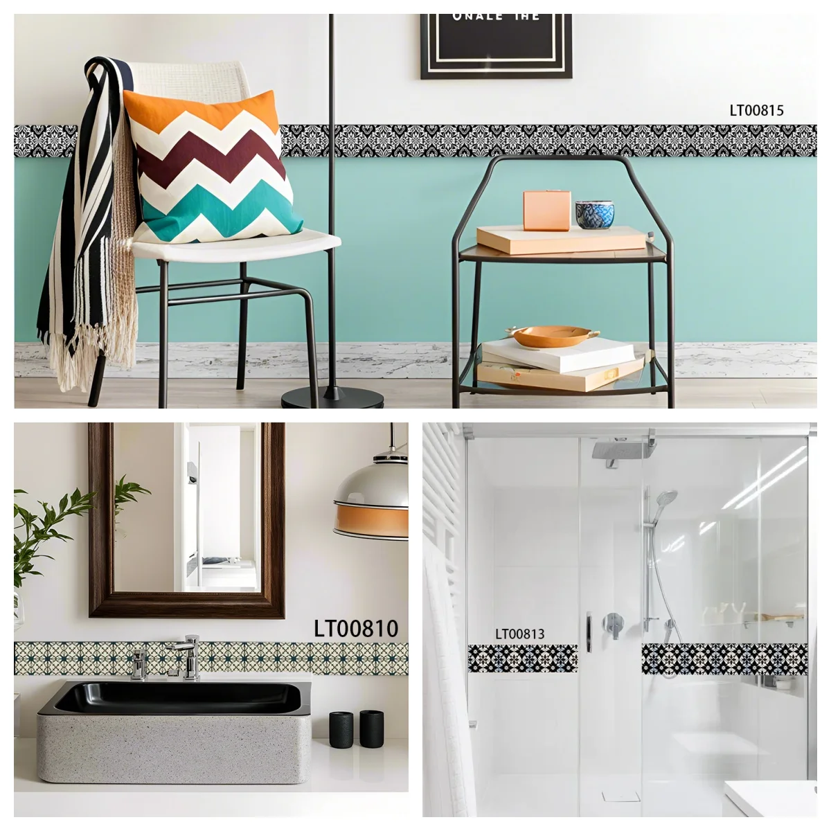 Creative Tiles Skirting Corner Wall Sticker Waterproof Art Decals for Bathroom Kitchen Glass Waist Line Home Decor