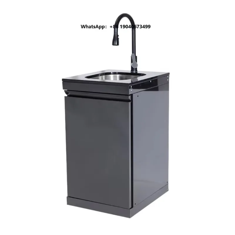 Stainless Steel 304 & Black Titanium Foldable Outdoor Kitchen Sink with Movable 4-Wheeled Faucet-Durable p002