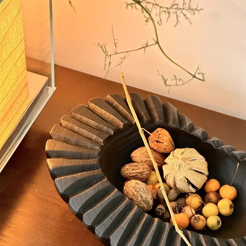 French modern medieval style wabi style black wood grain wavy wild fun fruit plate desktop storage art ornament