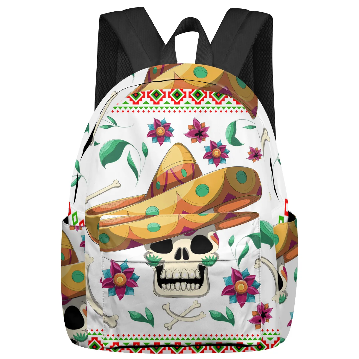 

Mexico Skull Straw Hat Flower White Backpacks Teenagers Student School Bags Laptop Backpack Men Women Female Travel Mochila