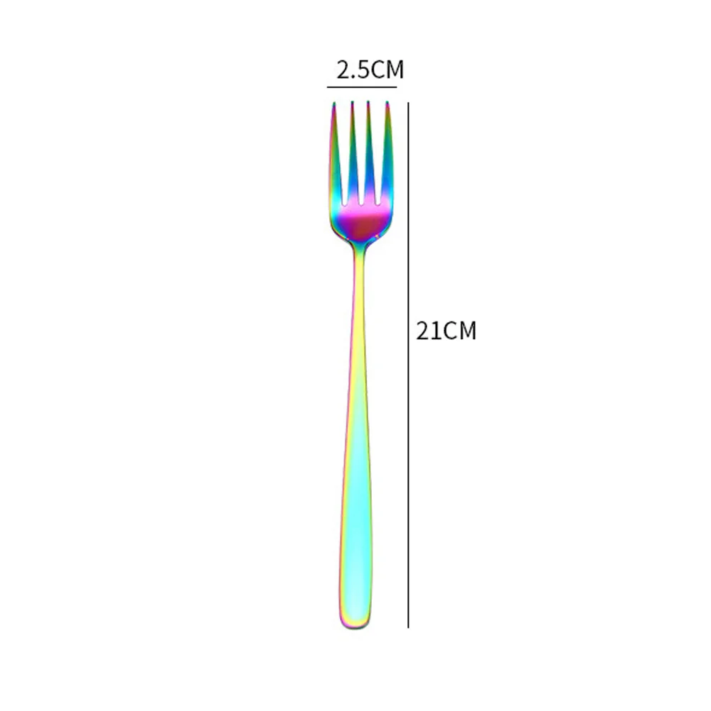 

6pcs Colorful Stainless Steel 4-Teeth Dinner For Western Fruit Cakes Bread Food Serving Fruit Dinner Forks Western Food Forks