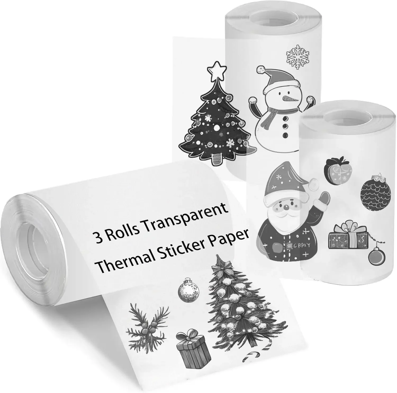 3 Rolls Transparent Self-Adhesive Thermal Paper Glossy Thermal Printer Paper for Mini Portable Printer 57mm X 25mm For Scrapbook