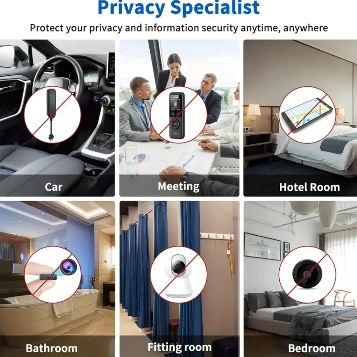 Detector de dispositivos detectores de cámara oculta, detector espía, escaneo de señal RF/bug/detección de modo IR/detección de campo magnético