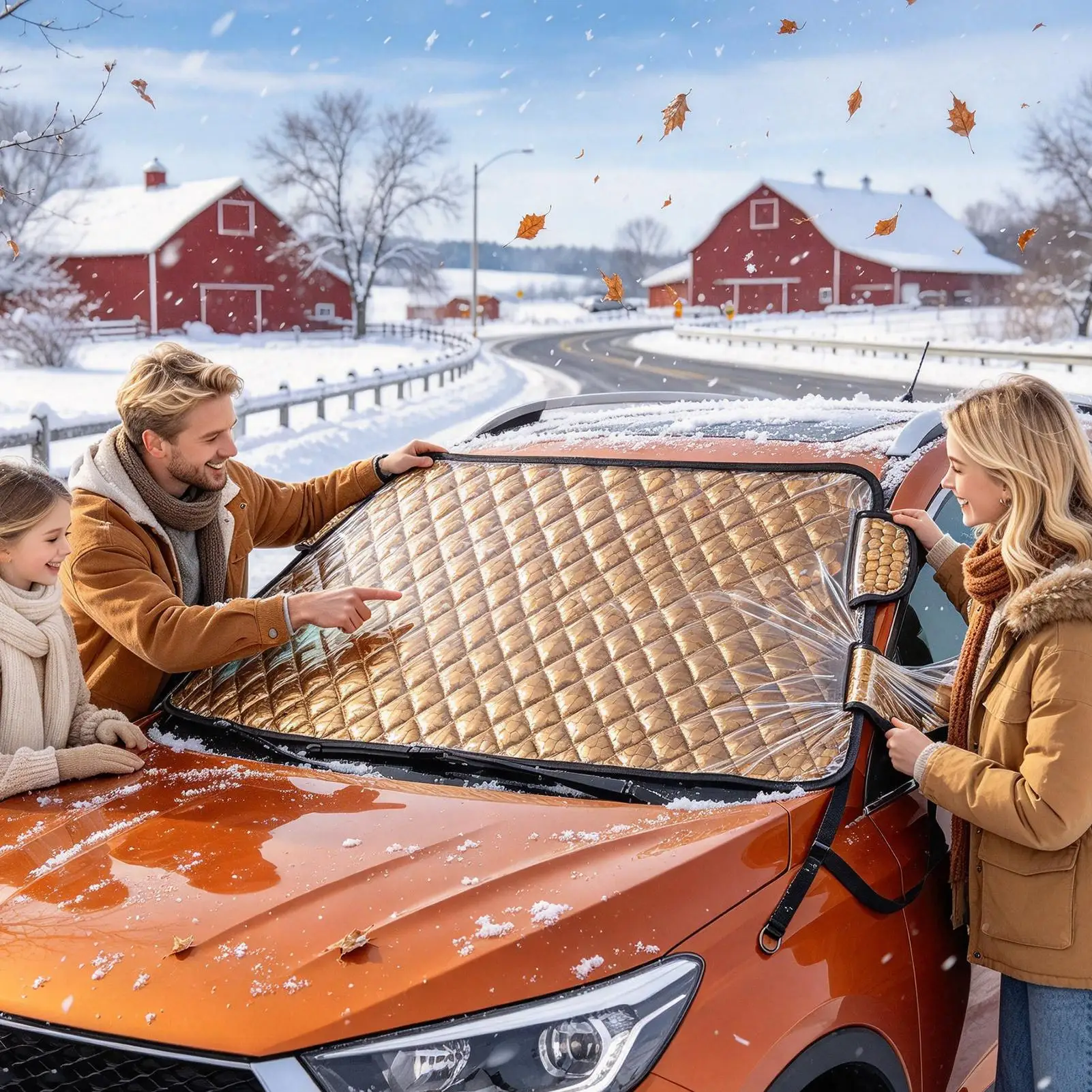 Windshield Cover For Ice And Snow Waterproof Leaf Dust Blocking Guard With Side-rearview Mirror Sleeve Winter Snow Windshield