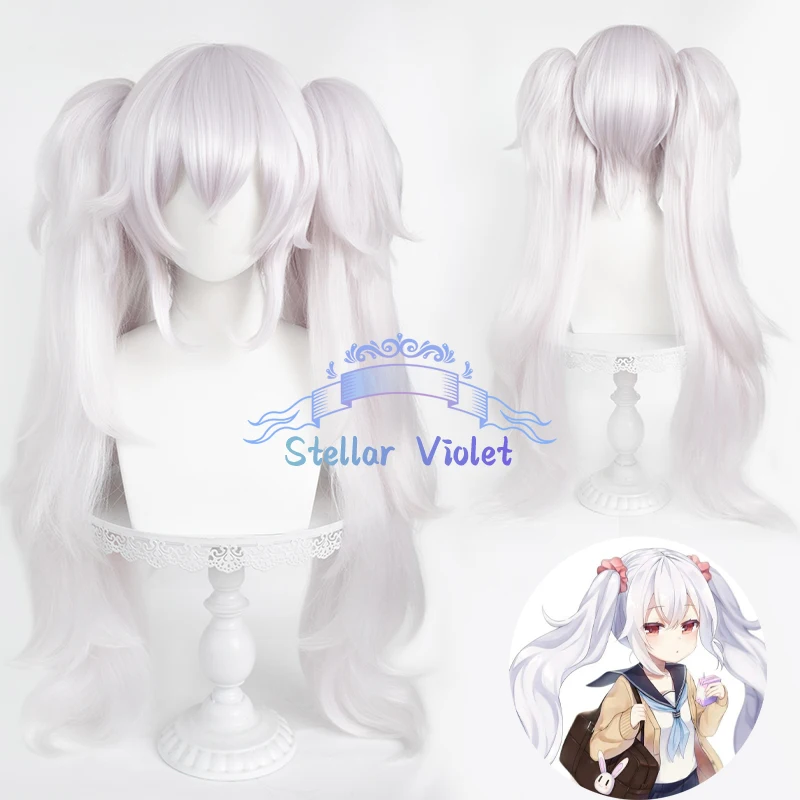 Game Azur Lane Wig USS Laffey Cosplay Wigs Cosplay Costumes 80CM Long Hair Silver White Double Ponytails Laffey Synthetic Wigs