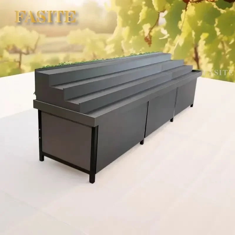 For Fruit Vegetable Supermarket Trapezoidal Stepped Display Shelf Multi Layer Middle Island Cabinet Stacking Head Storage