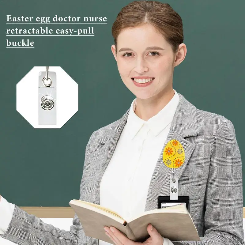 Easter Badge Reel With Clip Holiday Nurse Badge Reel Decorative Cute Card Clips Aesthetic Easy-Pull Buckle Holiday Decorations