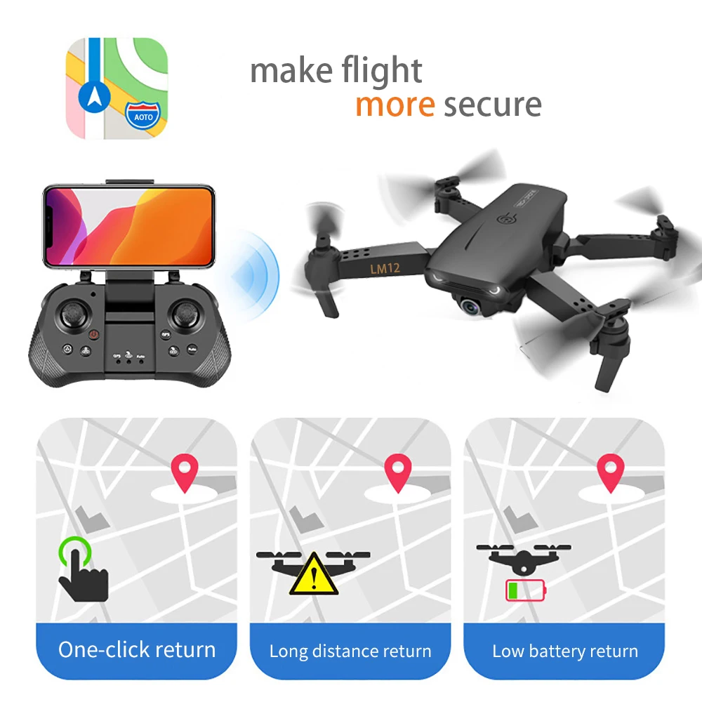 LM12 Pro Mini Drone GPS profesjonalne wideo 4K 5G Wifi FPV Dron z aparatem 8K Selfie, składane prezenty zdalnie sterowany Quadcopter