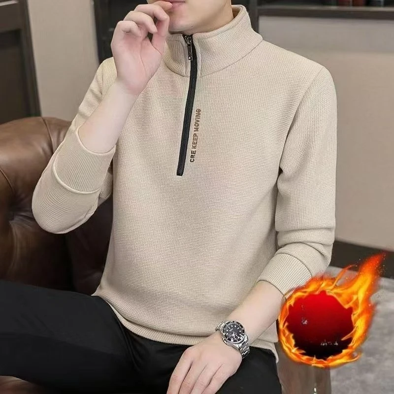 

2026 New Men's Knitwear Solid Color Chunky Half Zipper Thickening Sweater Warm Hoodie Fashion Luxury Clothing Turtleneck Vintage