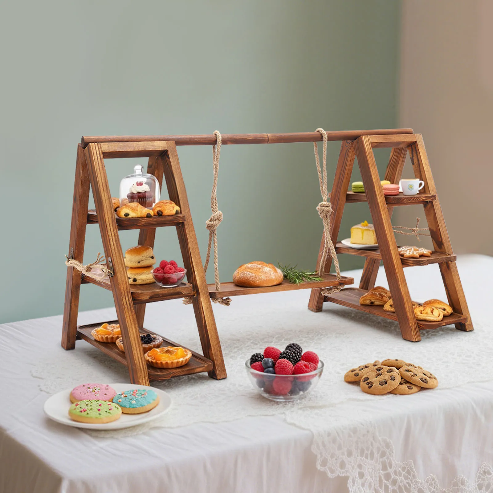 

Wooden 3 Tiers Dessert Display Stands Cupcake Display Stand W/ Pallet& Swing Display for Party, Birthday, Wedding, Events