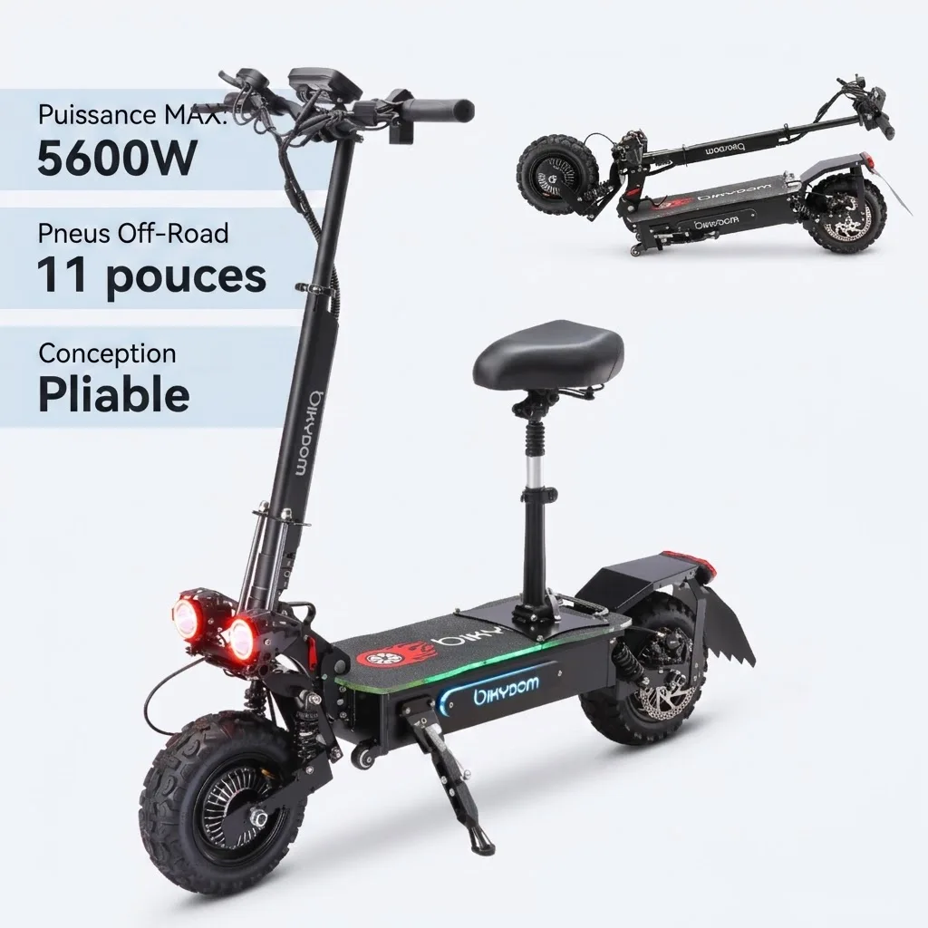 Trottinette Électrique Adulte Tout Terrain 5600W Double Moteur – Batterie 60V 27Ah – Jusqu'à 84 km d'Autonomie – Pneus 11" – freins hydrauliques – Pliable 1
