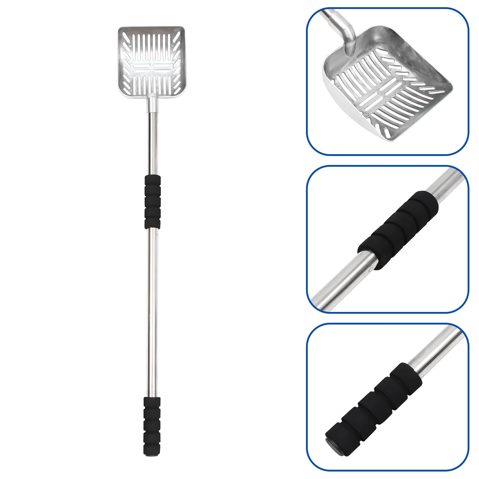 

Cat Litter Scoop Telescopic Long Handle Metal Cat Litter Scooper Pet Supplies (Black Handle)