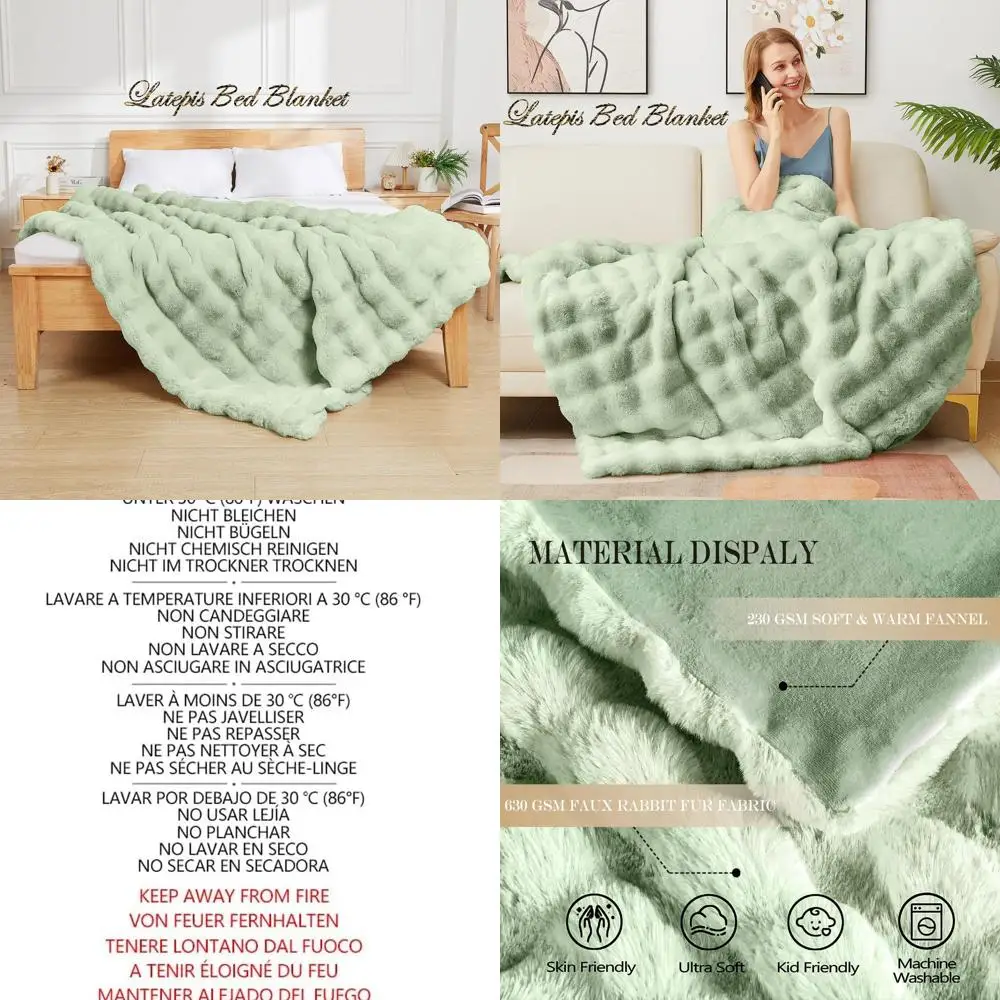 

Роскошное одеяло из искусственного меха Sage Green, двойной размер 60x80, 860 г/м2, плюш и теплый для всех сезонов