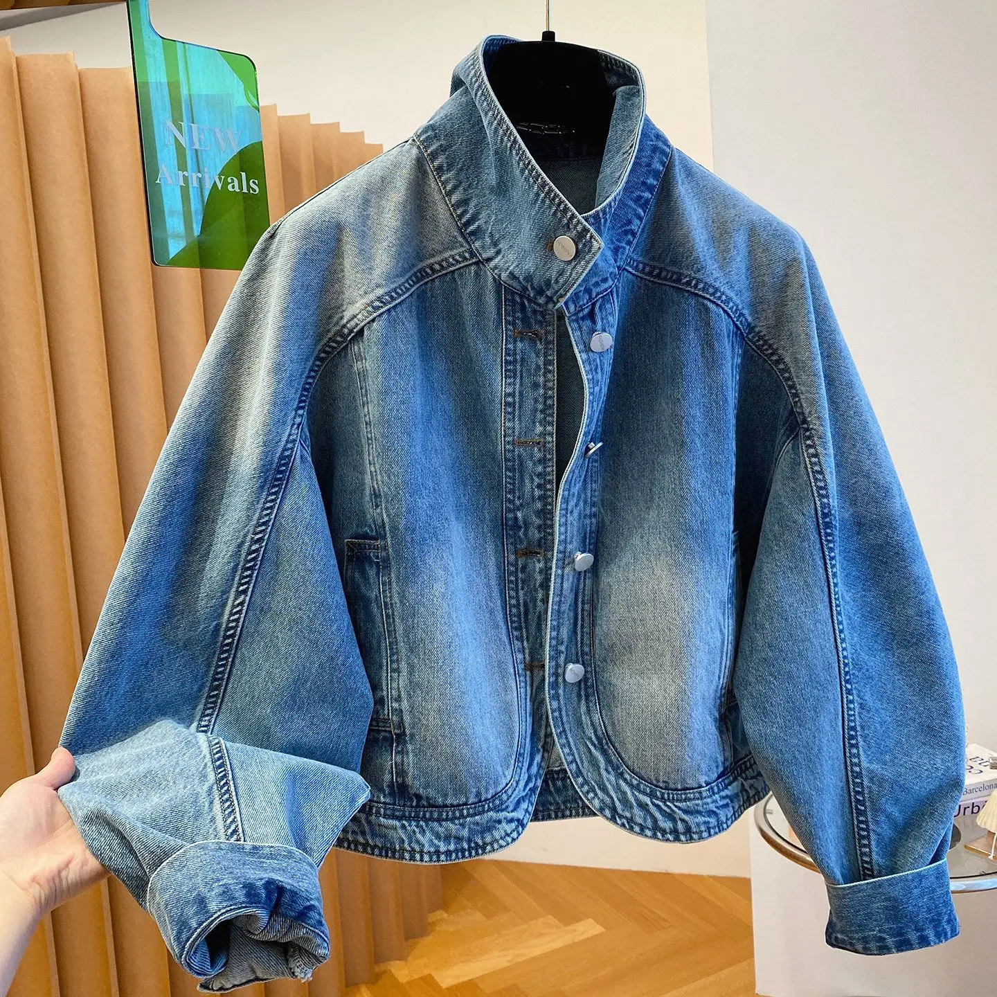 High-end Denim Jacket Women's Spring 2026 New Loose Vertical Collar All-match Profile Korean Super Fire Jacket Top