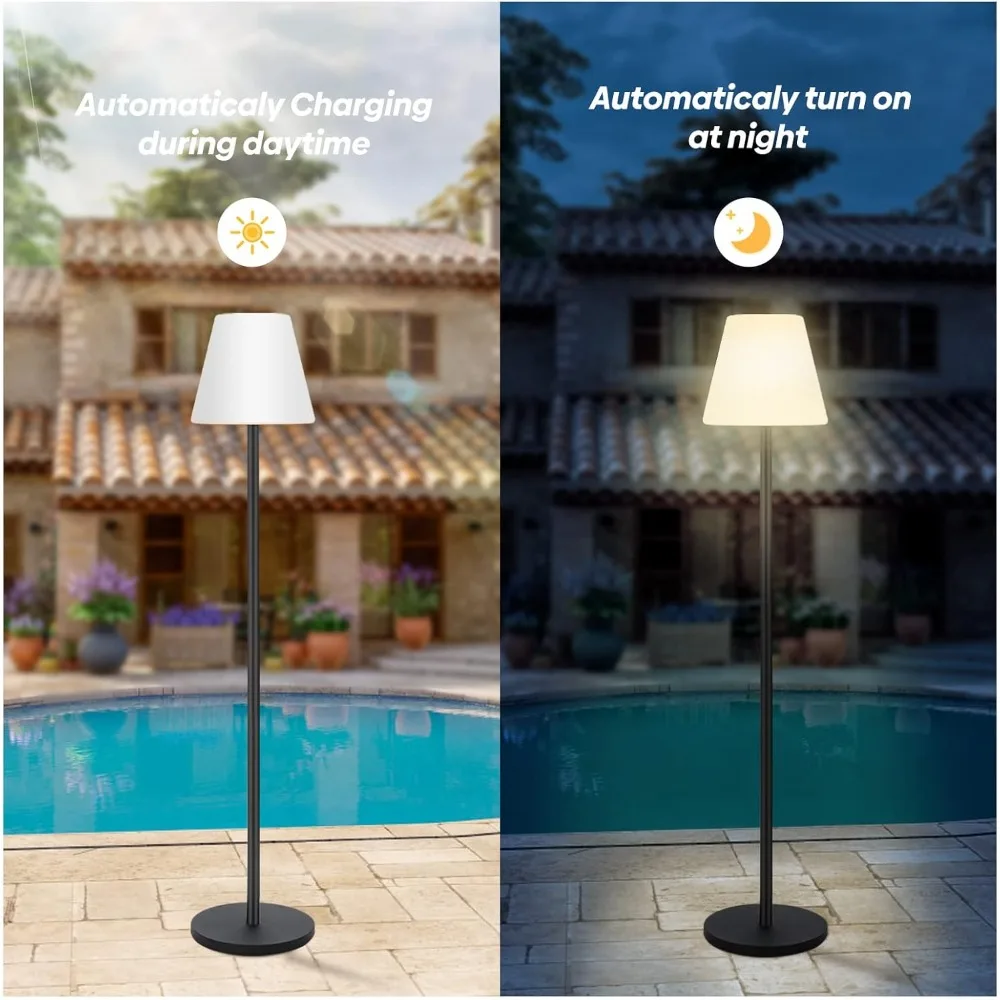 Outdoor Floor Lamp for Patio Waterproof,Rechargeable Indoor Cordless Floor Lamp, Dimmable Warm White+RGB LED Outdoor Lamp