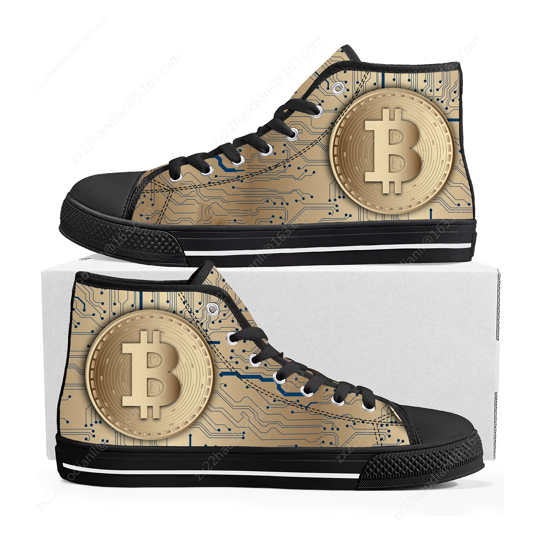 Hot Bitcoin Cryptocurrency Miner BTC Coin High Top Sneakers Mens Womens Teenager Canvas Sneaker Casual Couple Shoes Custom Shoe image 4