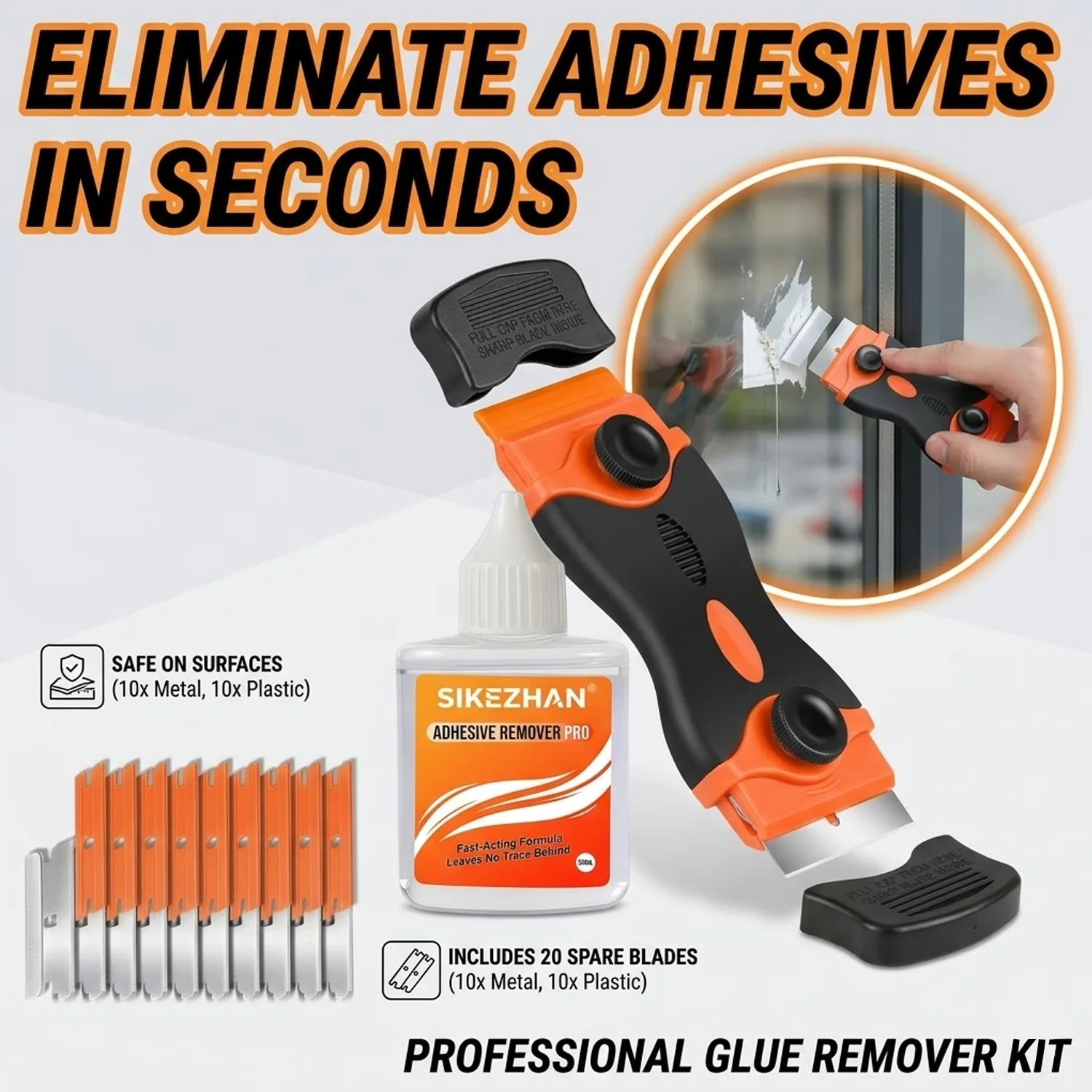 Multi-Use 50ml Sticker Remover Liquid Razor Scraper 20 Blades Kit for Car Home Glass Decal Tint Label Glue Residue Fast Cleaning