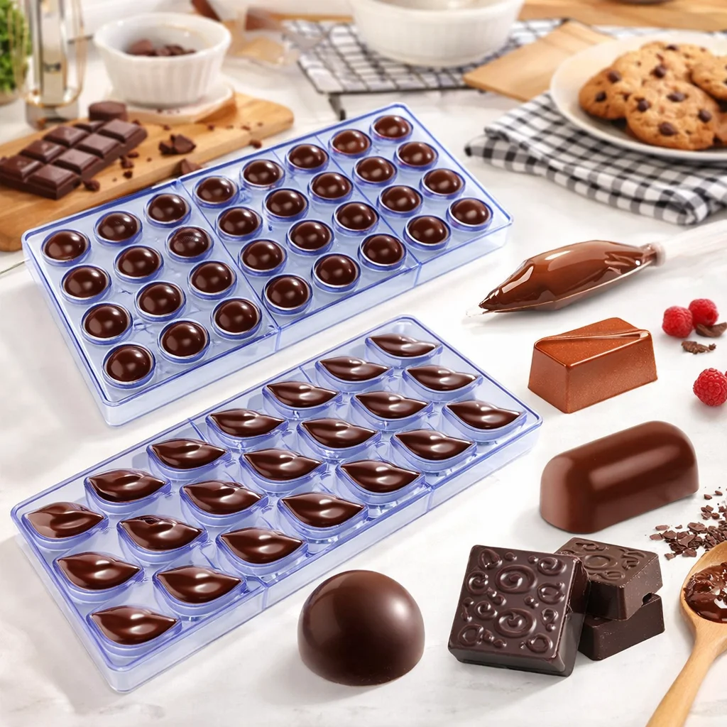 Polycarbonate Chocolate Mold, Teardrop Cocoa Bean Hemisphere Pyramid Wavy Disc Bonbon Mould, Candy Pastry Baking Tool, 1Pcs