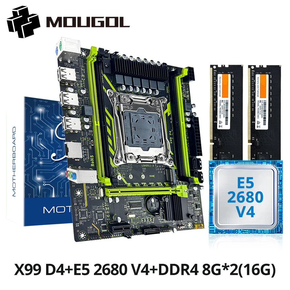 Juego de placa base para juegos MOUGOL X99 con Intel Xeon E5 2680 V4 y DDR4 16G(2*8G) 2133MHz RAM de doble canal M.2 NVME para PC de escritorio