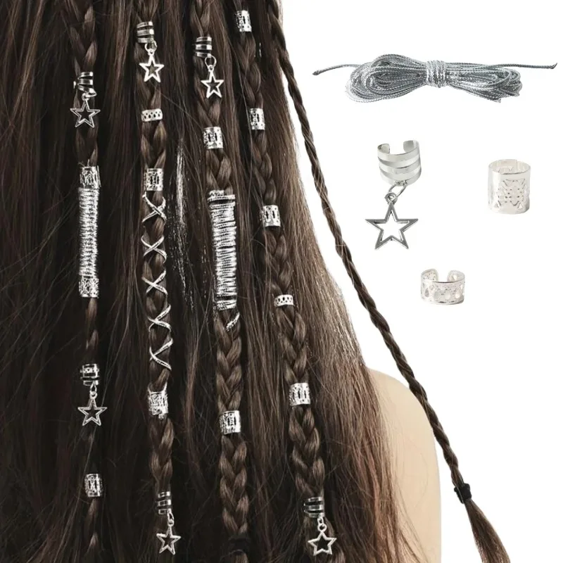 

36PCS Star Decor DIY Hair Ring Accessories Beads Hair Braid Rings Clips Dread Locks Hair Braiding Wig Accessories Decoration