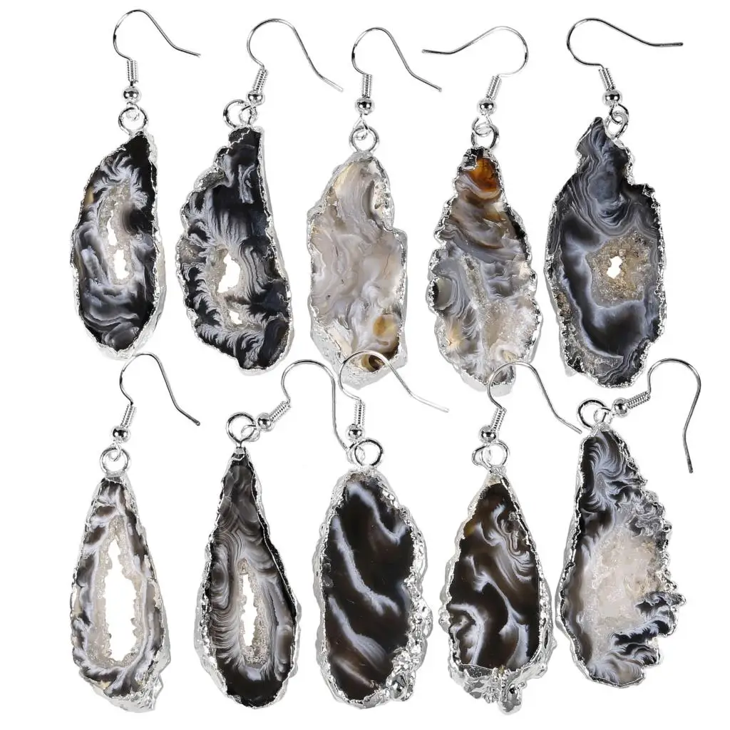 Natural Agate Stone Drop Earrings for Women, Druzy Agate Geode Crystal Quartz Dangle Hook Earrings for Girls