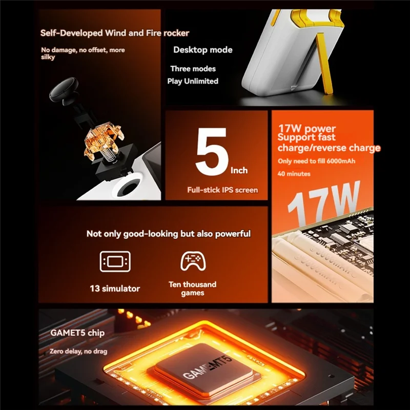 ABKI-E5 وحدة تحكم ألعاب فيديو محمولة 128G 20000 ألعاب 5 بوصة HD ريترو لعبة وحدة تحكم 6000Mah دعم 13 محاكيات