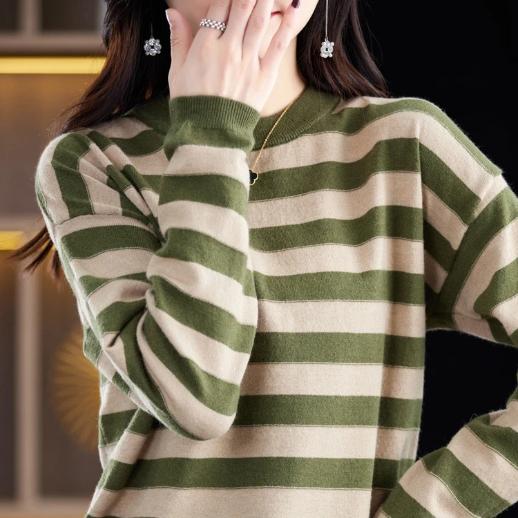 Joker basique rayé col rond pull 2025 nouveau pull femme automne hiver tricoté chemise paresseux vent Simple hauts
