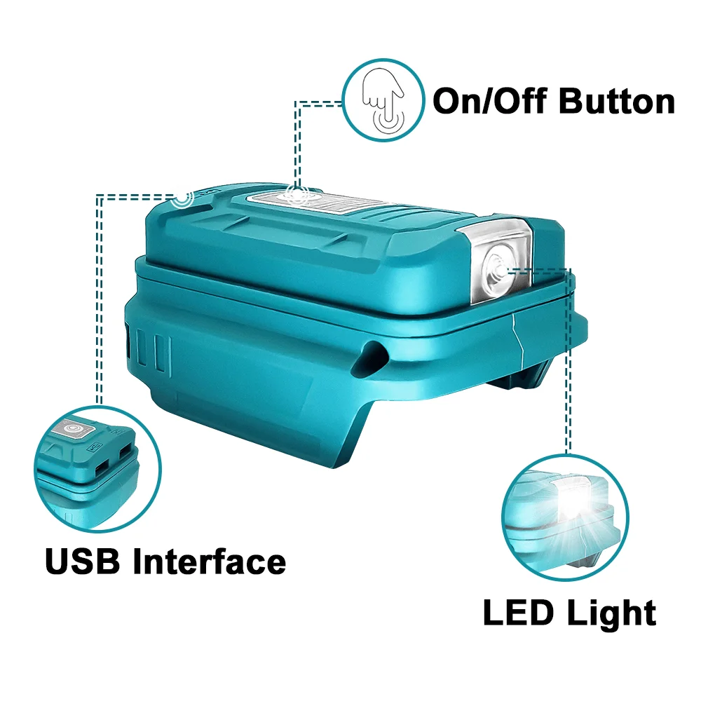 Portable Li-ion Battery Adapter With Dual USB Converter Port LED Light Battery Adapter For Makita 18V Battery(No Battery)