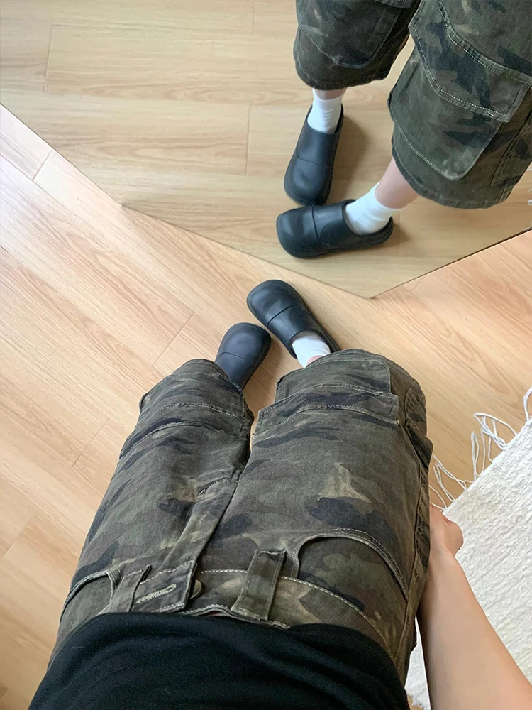 Amerikaanse Sle Camouflage Werkkleding Jeans Dames Zomer Losse Rechte Pijpen Wijde Pijpen Vijfkwart Broek orts Multi-ket