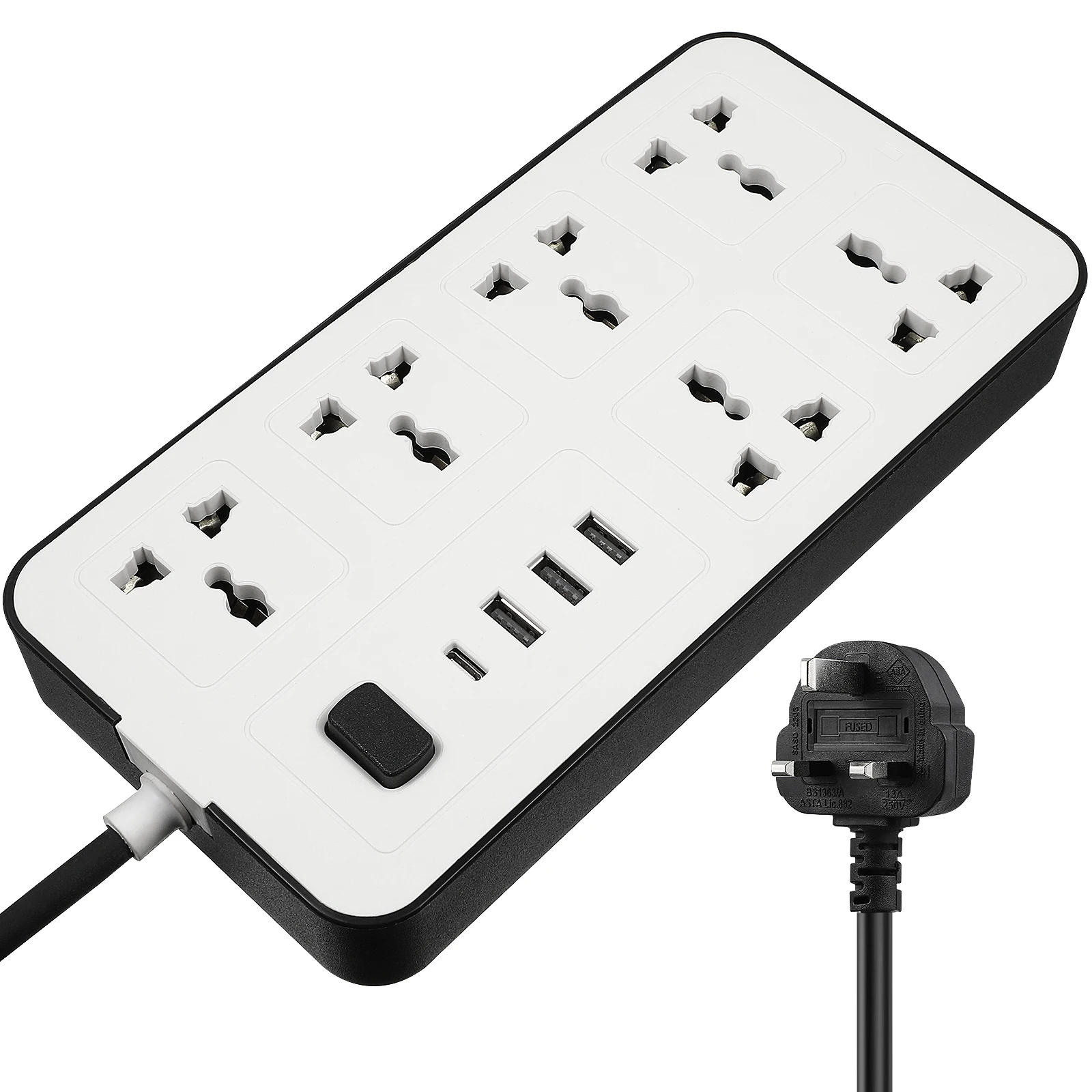 

UK Socket Plug Wall Outlet Extender Multi Extension Sockets Switch Flat Cord USB Lead ABS Power Cable Multiple Outlets