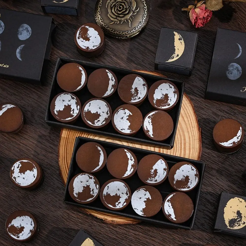

Mountain and Moon Moon Series Seal Circular Wooden Mini Wooden Seal Card Making Printing DIY Decorative Stamp