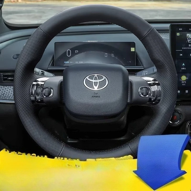 Toyota bZ4X 3X Air pro+ 2025 DIY hand stitched non-slip genuine leather Car Steering Wheel Cover