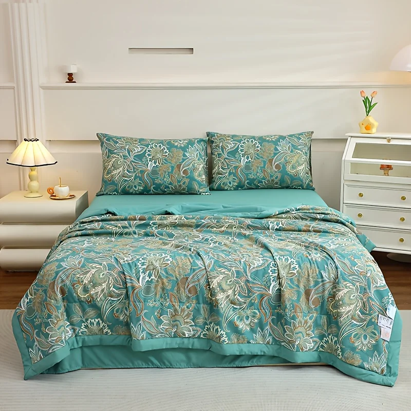 Retro Printed Summer Cooling Comforter Lightweight Air Conditioner Quilts Soft Blanket for Home Office Camping Twin King Sizes