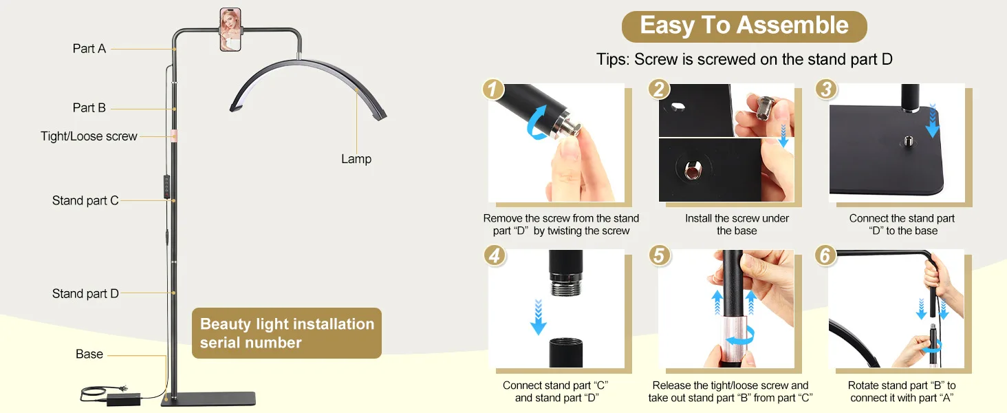 24-Zoll-Halbmond-LED-Augenschutz-U-förmiges Bodenfülllicht mit stufenloser Dimmung und Fernbedienung für Schönheitssalons und Nagelstudios – Detail 11