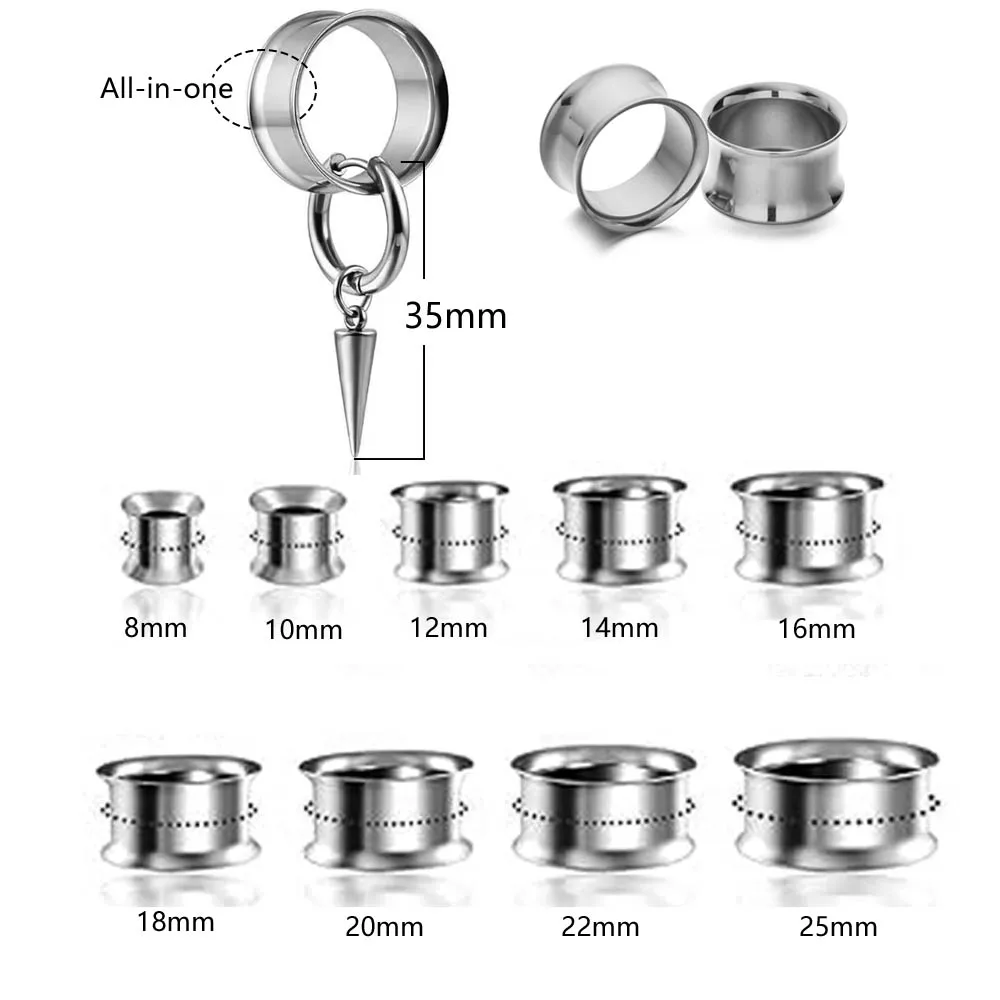 0g-1" 316 Edelstahl Doppel-Trompetenform mit spitzem Kegel, verlängerter Ohrclip-Tunnel-Plug, Körperschmuck, 2 Stück – Detail 2