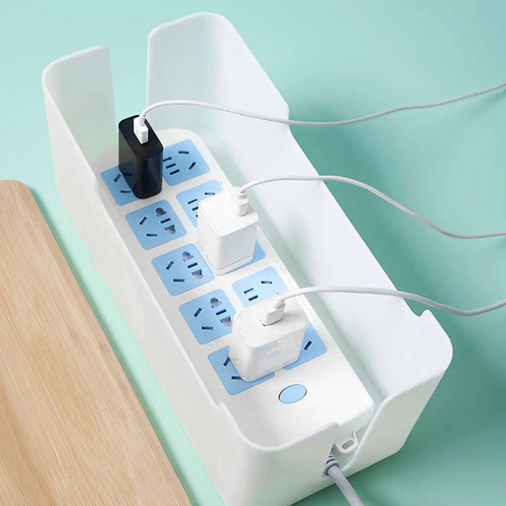 Bamboo Cover Cable Management Box Large Capacity for Power Cords Data Cables Socket Storage Easy Installation Tidy Charging