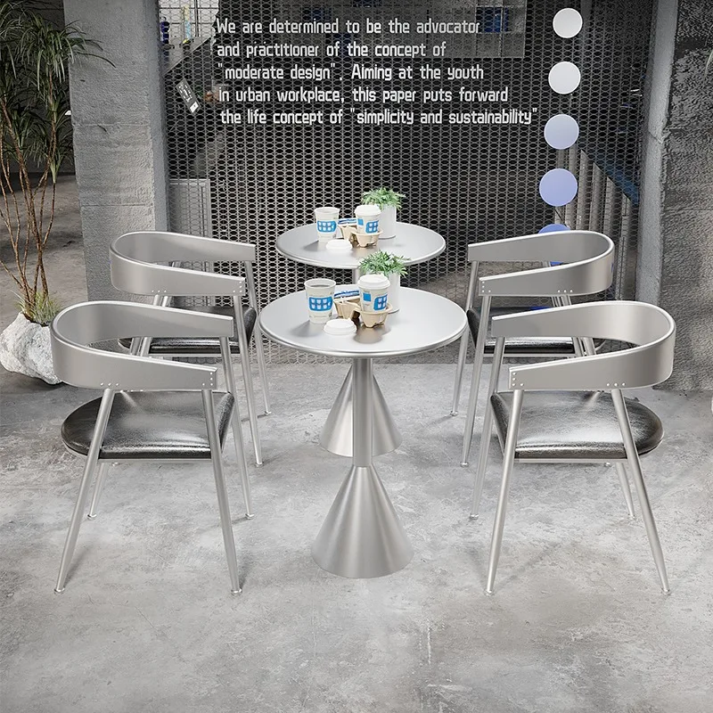 Commercial Modern Iron Cafe Furniture Set with  Option Silver Dining Table and Chairs for Hotel/Mall Brand Stores view 2