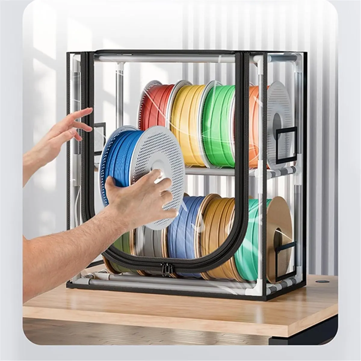 A10I 3D Printer Filament Storage Box 2 Tiers Filament Storage Rack with Trans Cover Holds Up to 10 Roll