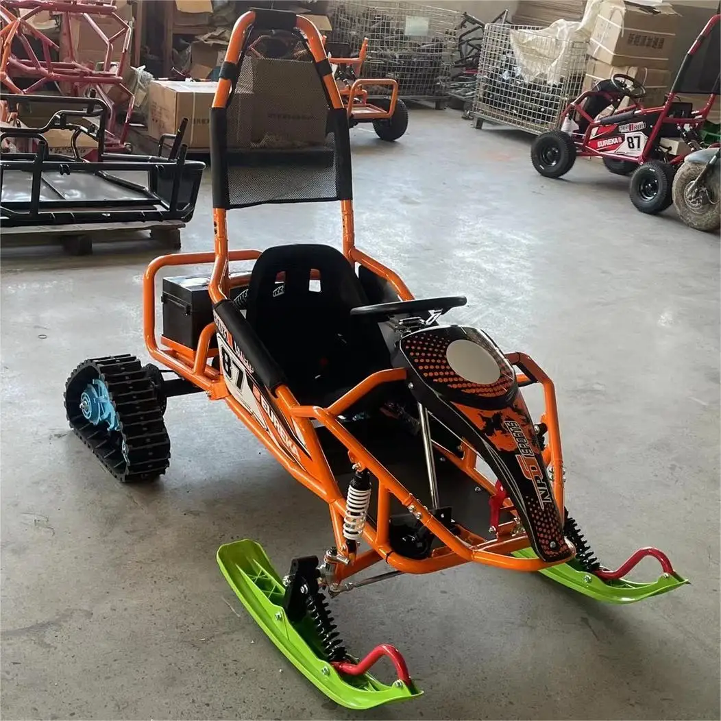 Hydraulic Disc Brakes & Ski Front 40km Range Winter Amusement Ride 48V 500W Snow Track for Kids Electric Snow Mobile