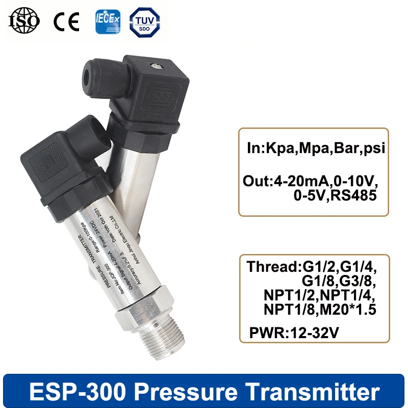 

Pressure Sensor Range -0.1-0-100MPa 4-20mA 0-10V RS485 0-5V Output For Water Tank Oil Gas PressureTransmitter G1/4 G1/2 Thread