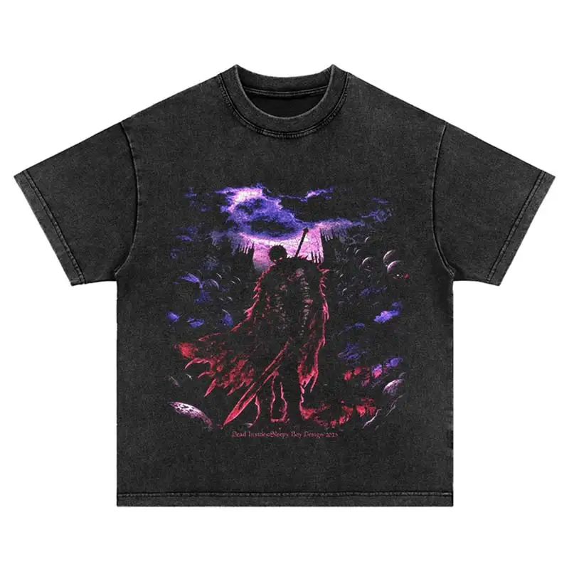 Hip Hop 2025 Japan Harajuku Anime Comic Pattern Print T-Shirt Summer Vintage Streetwear Fashion Washed Oversized Cotton Tshirt