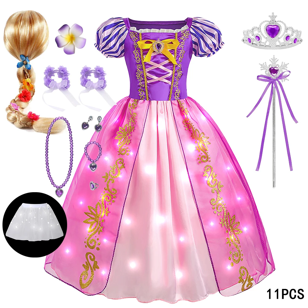 فستان رابونزال للفتيات مزود بإضاءة LED فستان أطفال فساتين الأميرة رابونزال أزياء تنكرية ملابس أطفال كرنفال #6