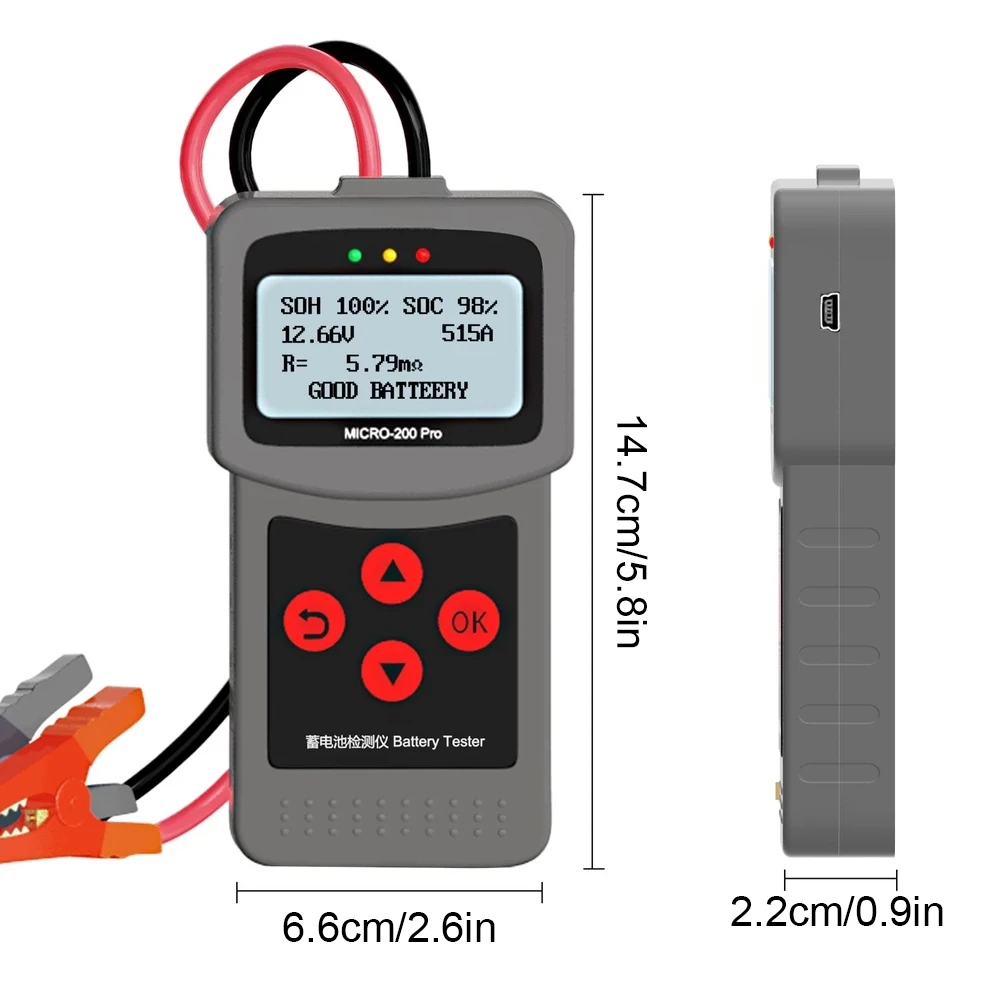 

Тестер автомобильного аккумулятора с зажимом, анализатор автомобильного аккумулятора 40-2000CCA, инструмент для тестирования зарядки при запуске для ремонта автомобилей и мотоциклов