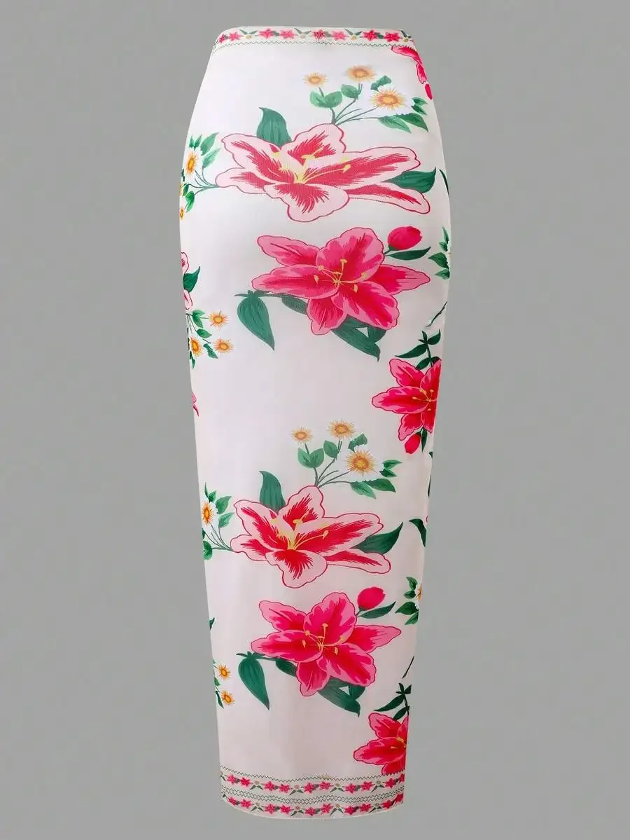 

Women Floral Print Pencil Skirt High Waist Midi Skirt Summer Casual Office Wear