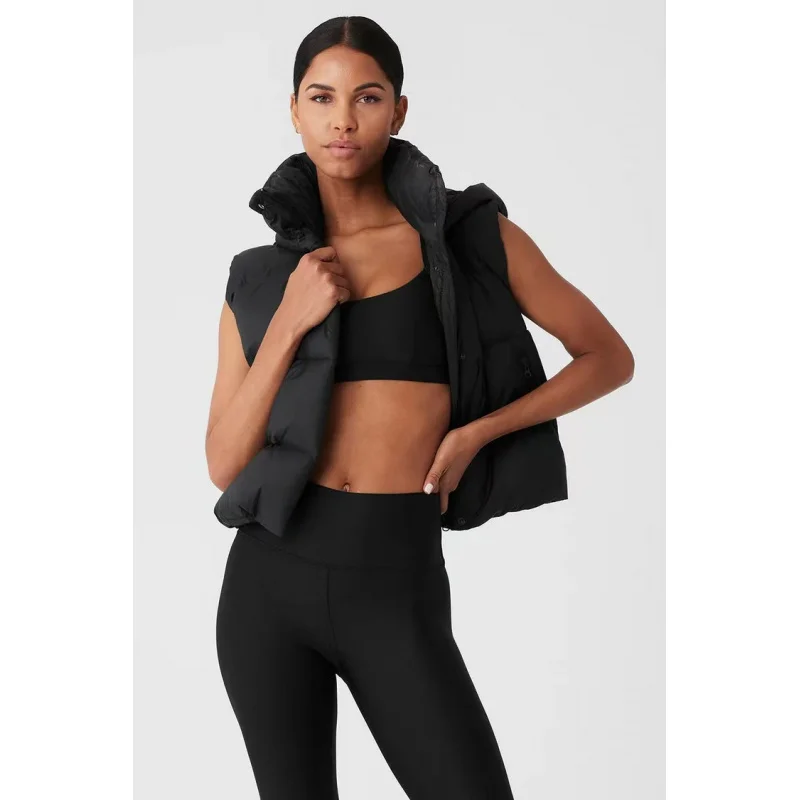 

2025 Winter Women Street Style Puffer Vest Hooded Stand Collar Sleevele Jacket Casual Sport Warm Outerwear Fashion Layering Coat