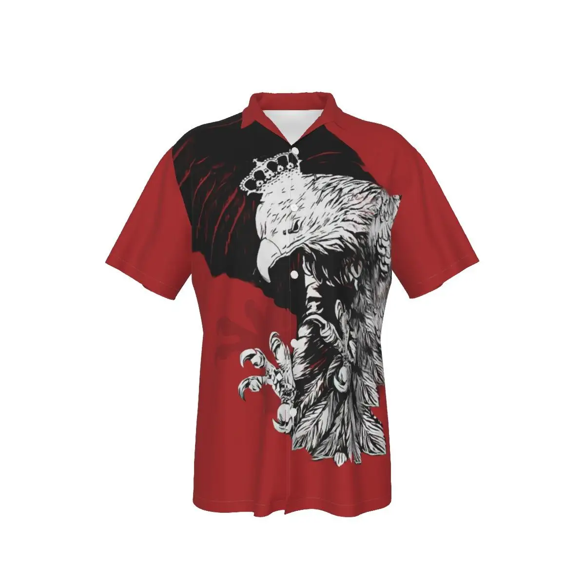 Men's Hawaiian Red Shirt Cool Eagle Print Beach Short Sleeve Summer Casual Button Up Patchwork Tops 3D Shirts